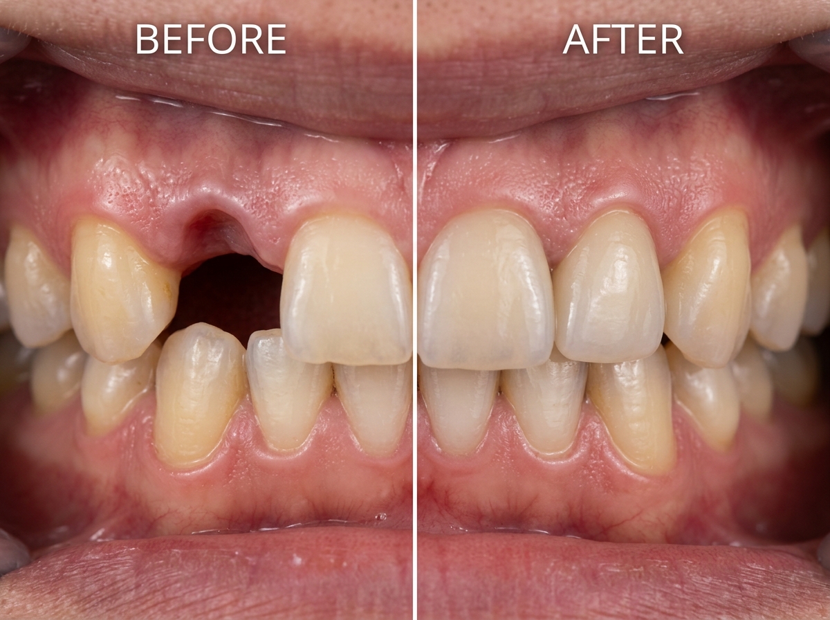 Titanium Dental Implant Tooth Restoration Before and After